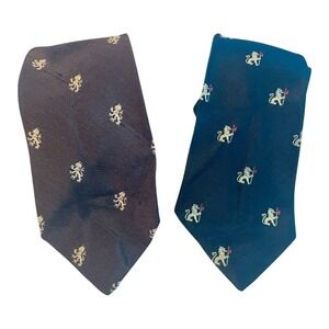 Lot of 2 Vintage Silk Blend Ties Reis of New Haven Prestwick Heraldic Lion Mens